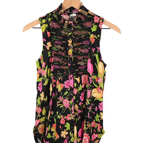 Anthro Akemi + Kin Black Floral Smocked Tank - Picture 2 of 7